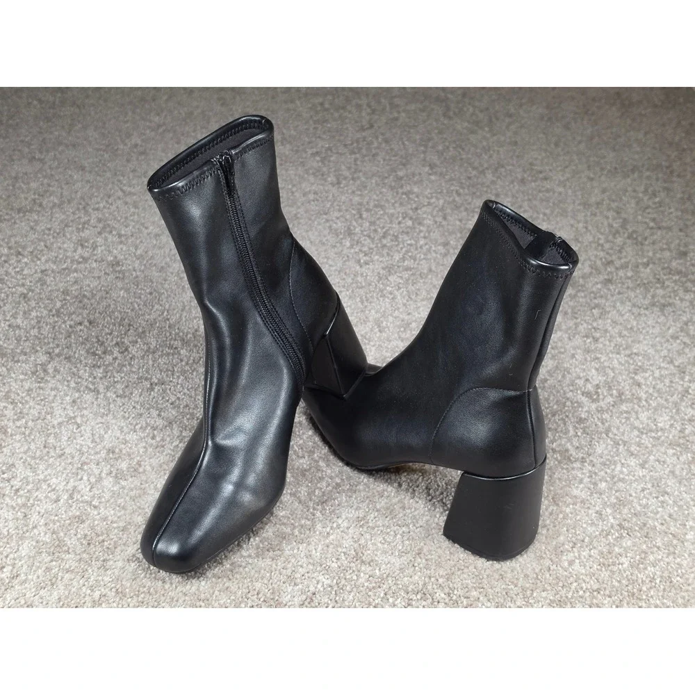 A New Day Pippa Black Square Toe Block Heel Ankle Boots Womens 7.5